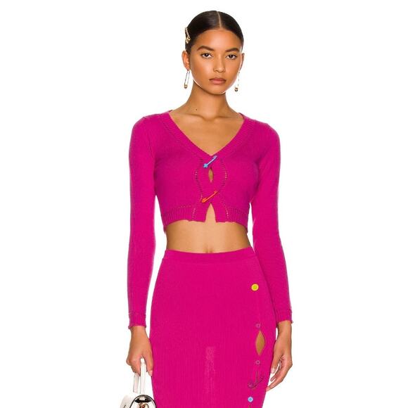 Versace Cashmere Green Cropped Safety Pin Cardigan - Picture 3 of 10